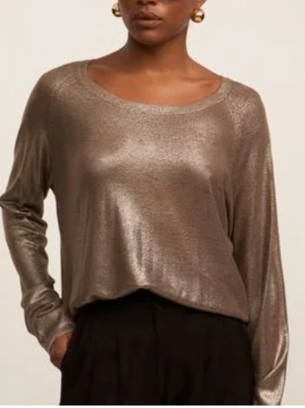 Zara Women's Bronze Metallic Knit Pullover Sweater Round Neck Raglan S